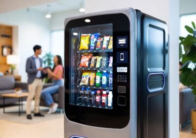 Best combo vending machines for small businesses 2026 - Modern office breakroom setup with sleek snack and drink combo vending machine